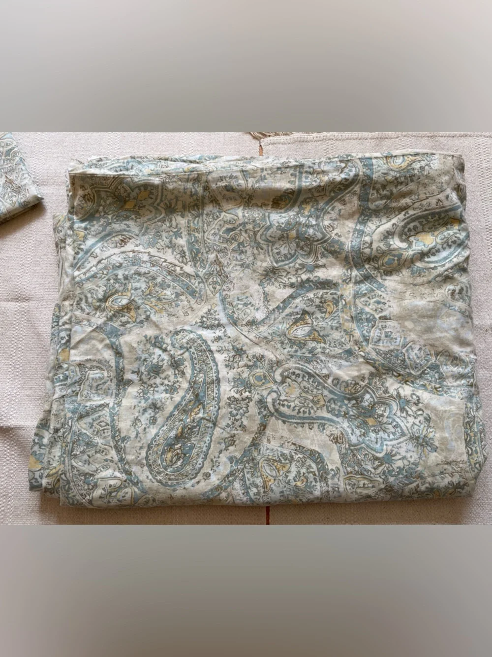 Pottery Barn Paisley Linen Cotton King Duvet And Euro Shams Blue Fresco
